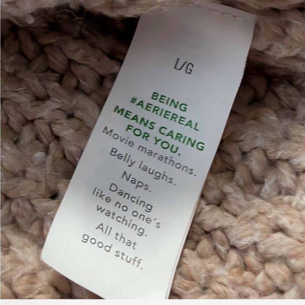 Aerie Oversized Chunky Knit Sweater Beige Tan Size L Cozy Crewneck - Picture 5 of 6